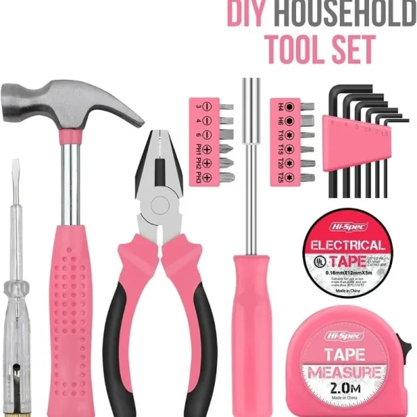 24Pcs Household DIY Tool Set Pink DIY Tool Kit for Women,Compact Mini Tool Box Set,Small Mini Tool Box Set of Basic Ladies Tools - Image 2