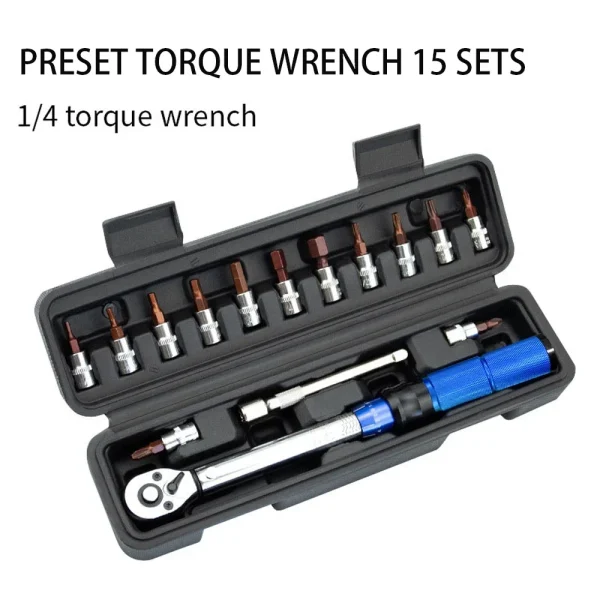 15 pcs High Precision Pre-set Torque Wrench 1/4 Bicycle Handle Adjustable Mini Socket Wrench Small Flywheel For Bike Repair