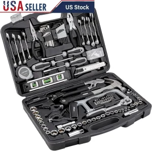 173 Piece Household Hand Tool Set Repair Kit with Wrenches Pliers Hex Keys Durable Chrome Plated Steel Tools Storage Case