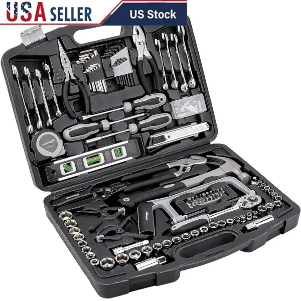 173 Piece Household Hand Tool Set Repair Kit with Wrenches Pliers Hex Keys Durable Chrome Plated Steel Tools Storage Case