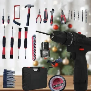 128 Piece Power Station Set with Battery 36V Cordless Drill Set Home Tool Set Cordless Impact Wrench Hand Tool Set Cordless Pow