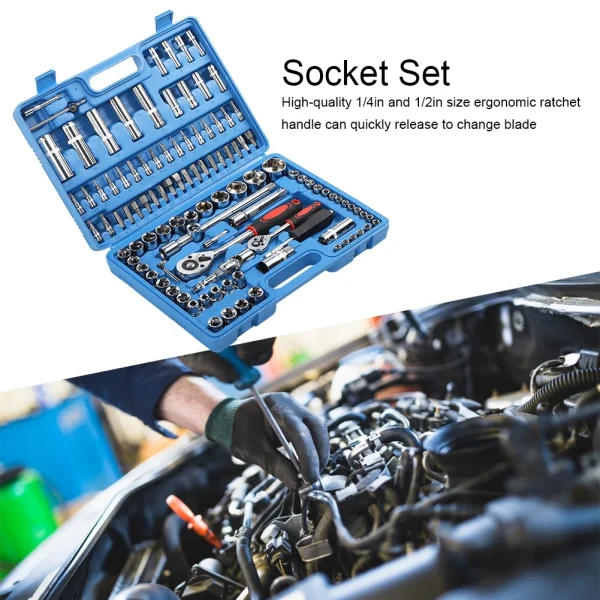 108Pcs Ratchet Wrench Set 1/4in 1/2in CR40 Steel Socket Set Tool Case Box Hex Extension Socket Hand Tool Kits Car Repair Tool - Image 2