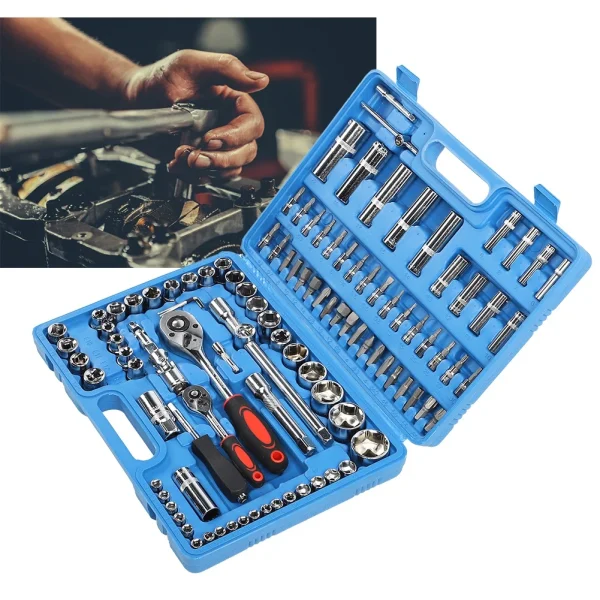 108Pcs Ratchet Wrench Set 1/4in 1/2in CR40 Steel Socket Set Tool Case Box Hex Extension Socket Hand Tool Kits Car Repair Tool