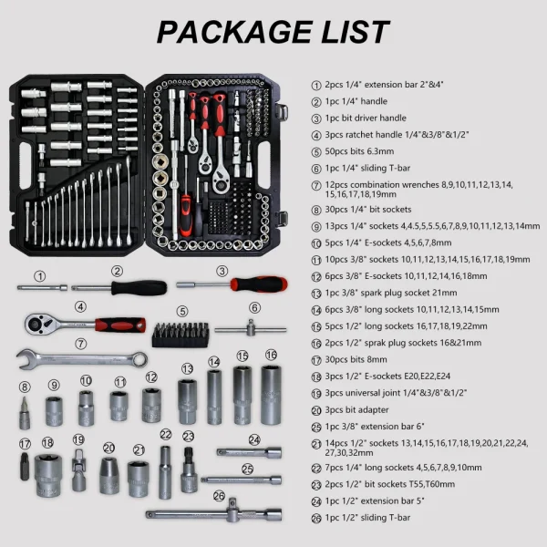 216pcs Portable Tool Kit & Socket Wrench Set with Case, Ratchet & Wrenches for Home Use - Tools Set Tool Box for Men Women - Image 2