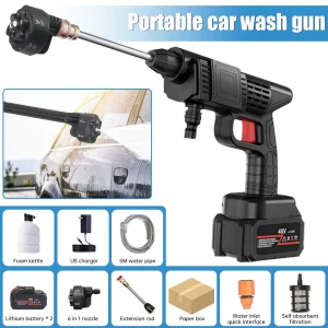 200Bar Brushless High Pressure Car Washer 200W EU/US 6-in-1 Multi-function Car Wash Spray Water Gun Washing Pump 15000mAh